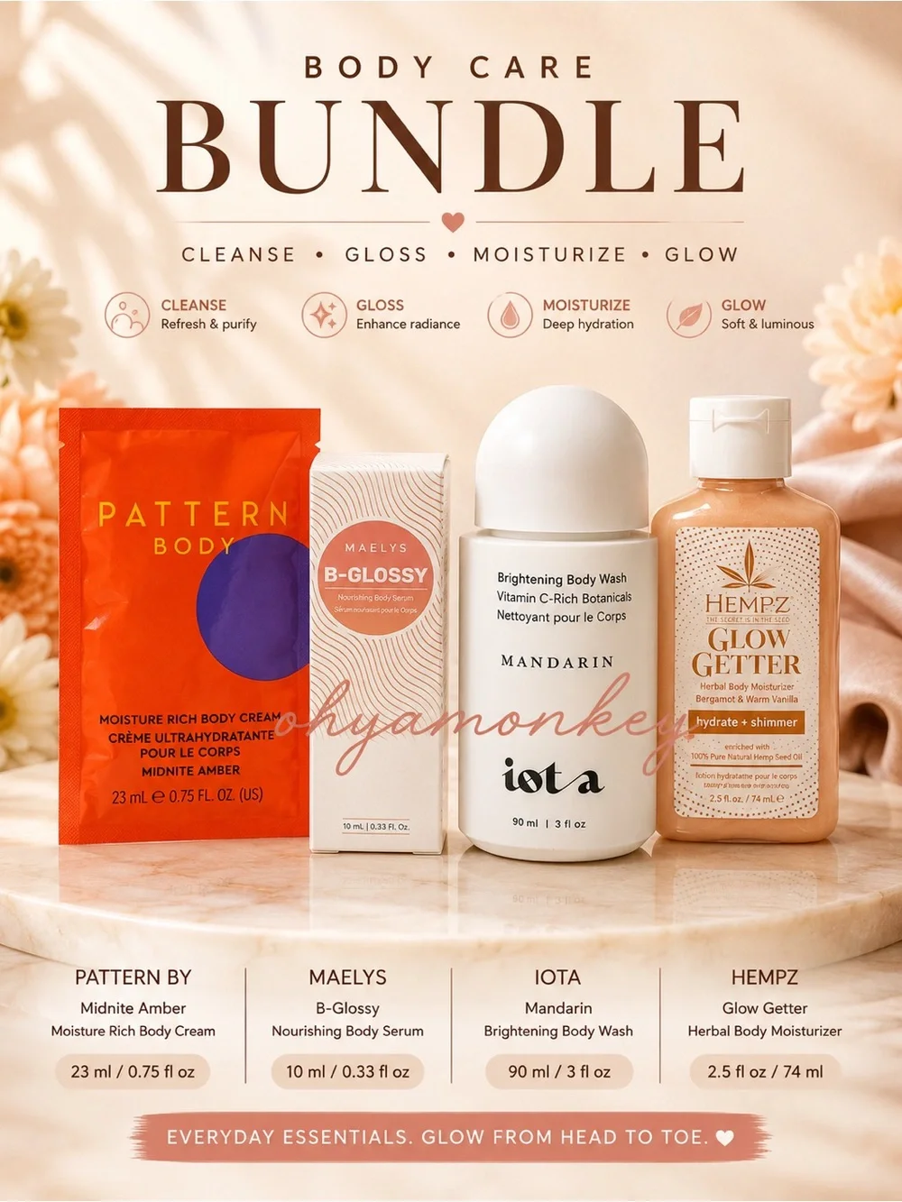 Body Care Bundle Travel Set  4 Pcs Pattern Body, Maelys, iota , HEMPZ